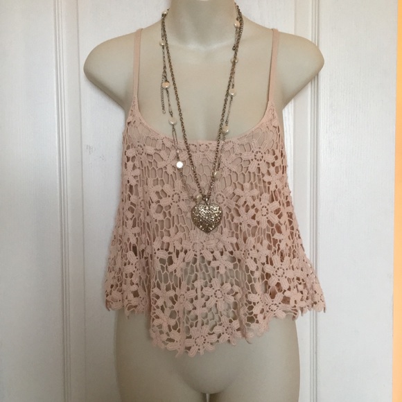 Tops - Crocheted festival crop tank top beige size medium